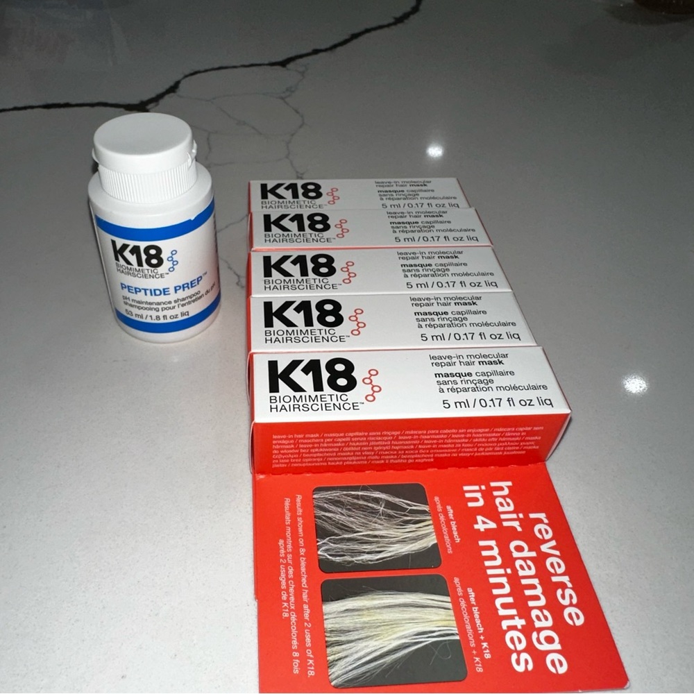 K18 Peptide Prep PH shampoo 1.8 oz                         5 Leave In Hair Masks